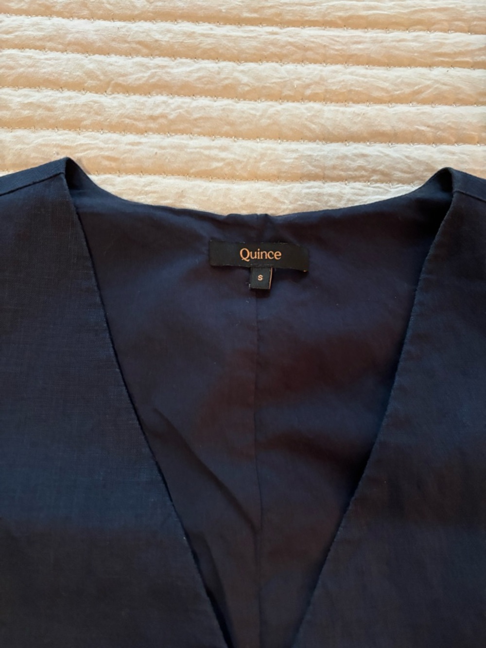 Quince linen Navy Sleeveless Button Vest - Picture 4 of 6